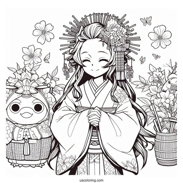 Tanjiro Coloring Page With Nezuko Attending Festival