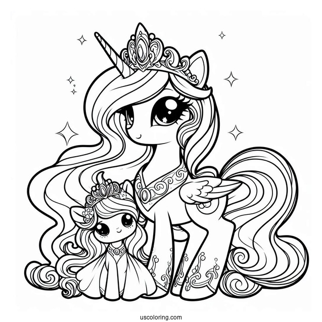 Princess Celestia Coloring Page With Baby Princess Luna