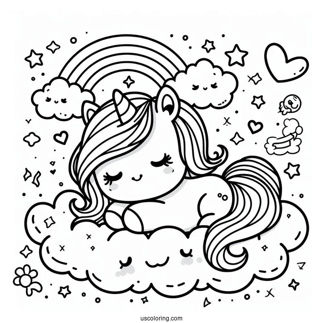 Beautiful Kawaii Unicorn On A Clouds