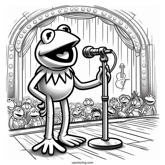 Muppets Coloring Page Of Kermit The Frog On Stage