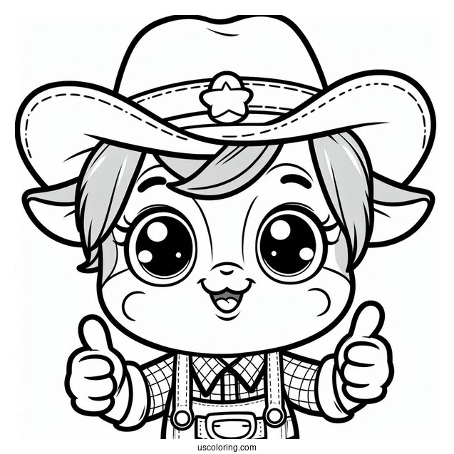 Cute Cowboy Coloring Page Giving A Thumbs Up For Preschoolers
