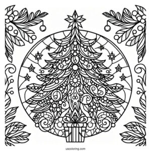 Detailed Christmas Tree Stained Glass Coloring Page