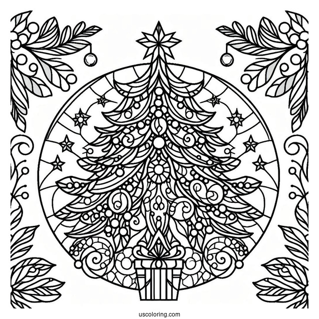 Detailed Christmas Tree Stained Glass Coloring Page