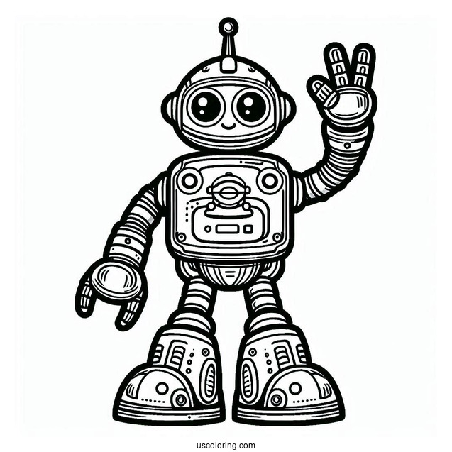 Easy Sci Fi Robot Waving Coloring Page For Kids