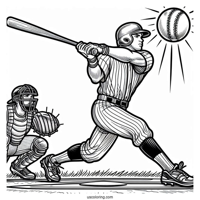 Coloring Page Of Baseball Player Hitting Home Run For Kids
