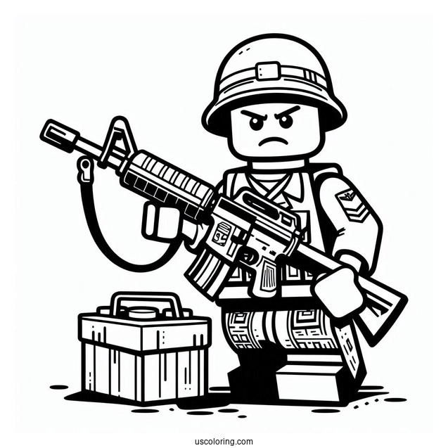 Angry Lego Soldier Coloring Page With Gun And Dagger