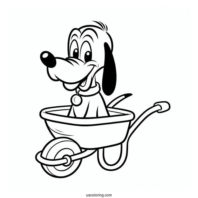 Simple Pluto Coloring Page In Wheelbarrow For Preschoolers