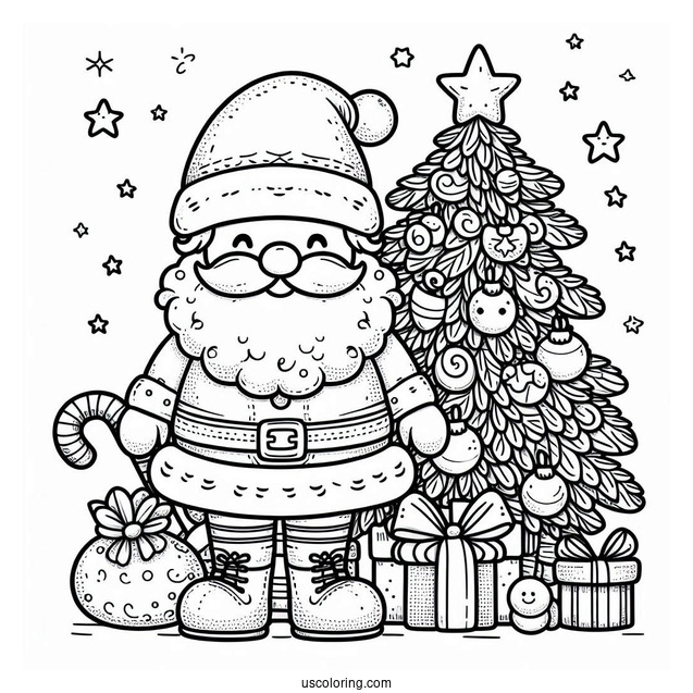 Santa Themed Christmas Tree Coloring Sheet
