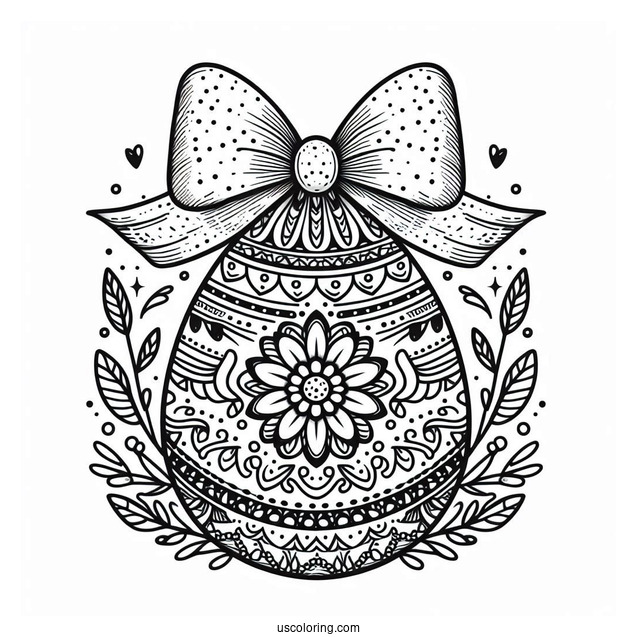 Easter Coloring Page Of Easter Egg Mandala With Bow And Bana Ears