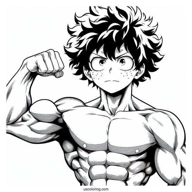 Izuku Midoriya In Front Of Muscular Deku Coloring Page