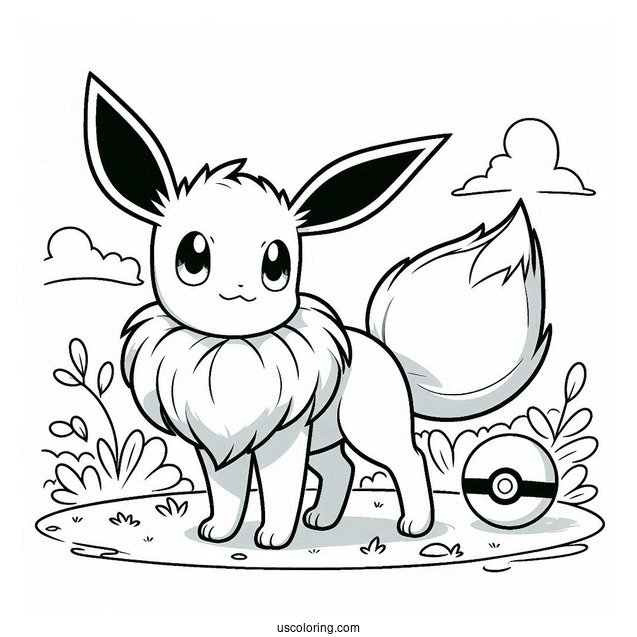 Eevee Standing Under PokeBall