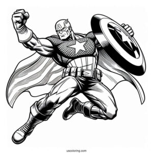 Captain America Leaping Through The Air To Color