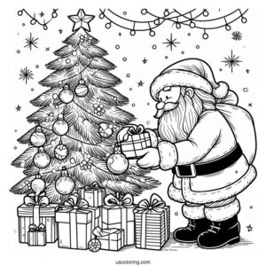 Father Christmas Putting Presents Under a Tree