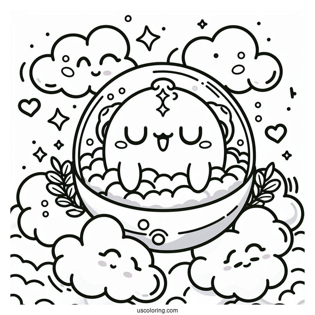 Tamagotchi Coloring Page Of Lovelitchi On The Clouds For Kids