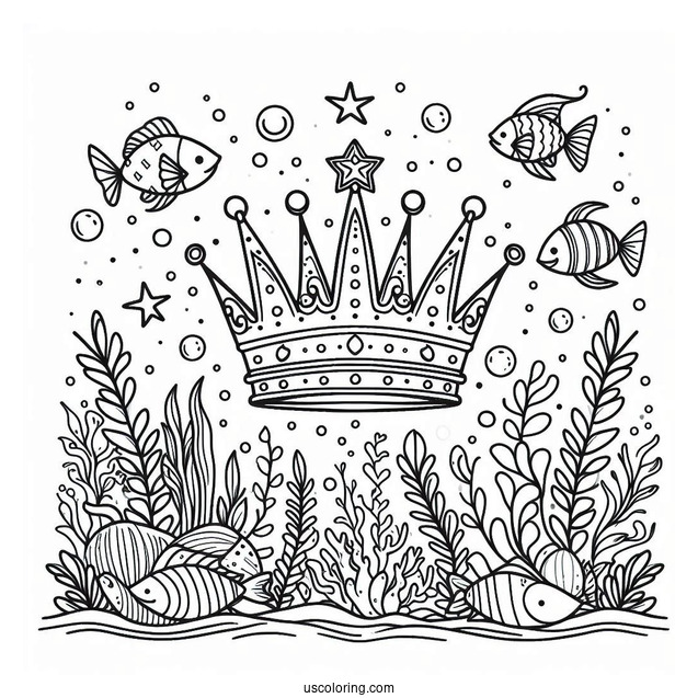 Royal Crown Coloring Page Under The Sea With Fishes