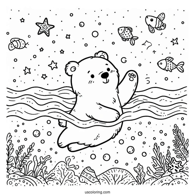Polar Bear Swimming Coloring Sheet