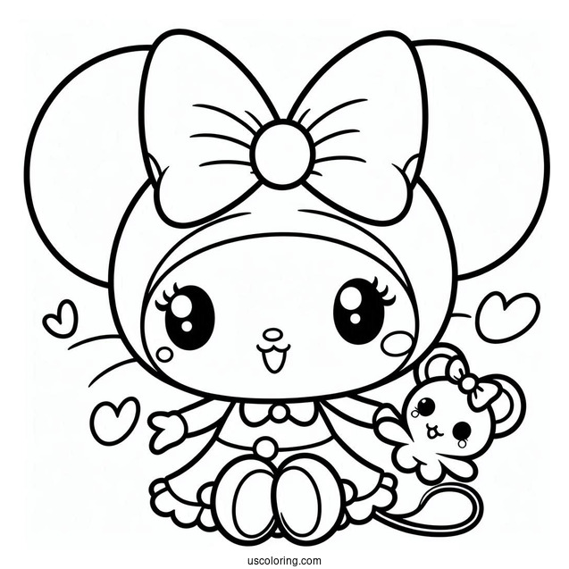 My Melody Coloring Page With Mouse Puppet