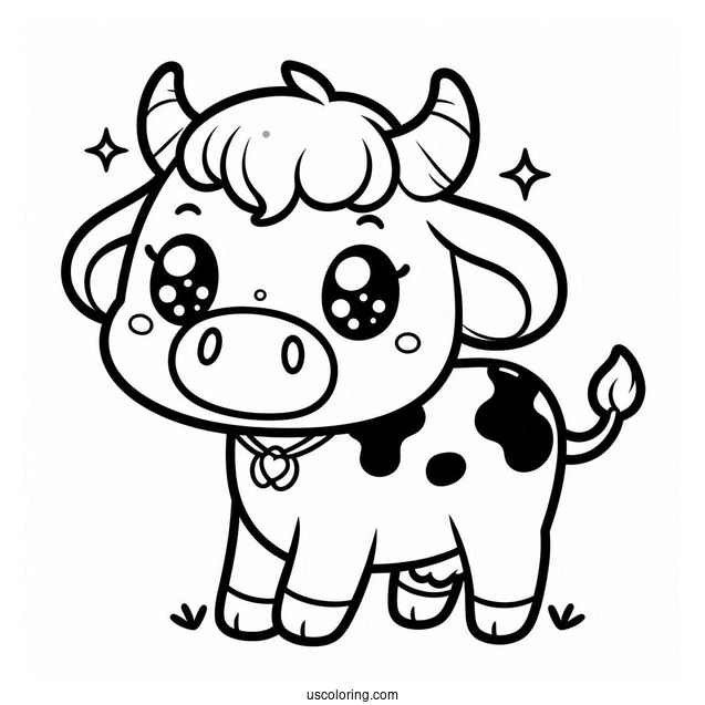 Cute Kawaii Cow Coloring For Preschoolers