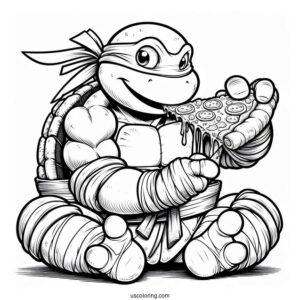Ninja Turtles Coloring Page Of Michelangelo Eating Pizza