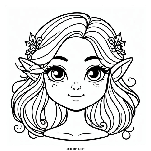 Elf Face Coloring Sheet For Kids
