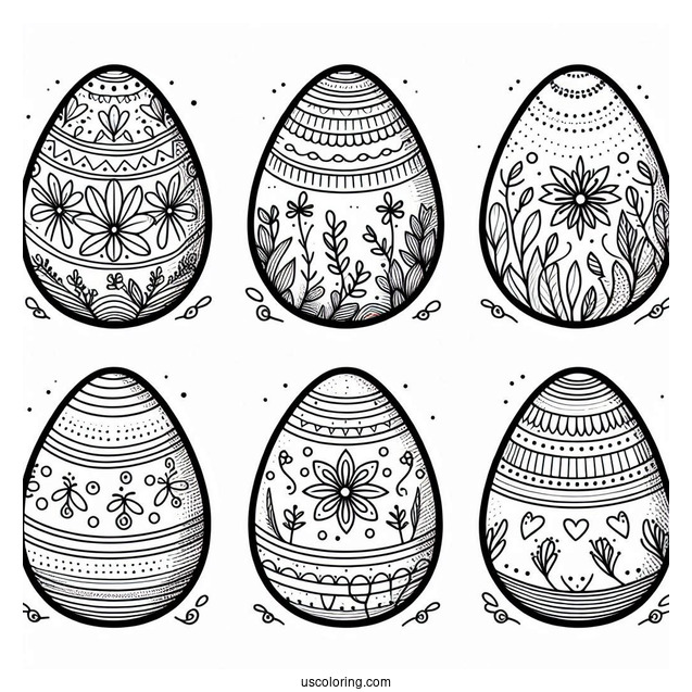 Easy Six Easter Eggs Coloring Page For Preschoolers