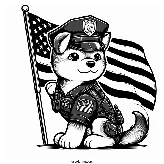 Police K-9 Unit With American Flag To Color