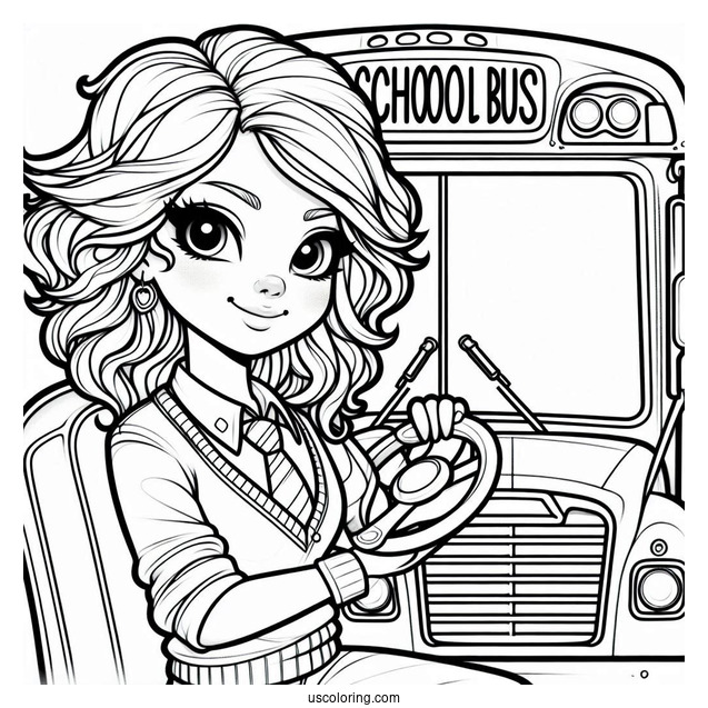 Female School Bus Driver Coloring Page