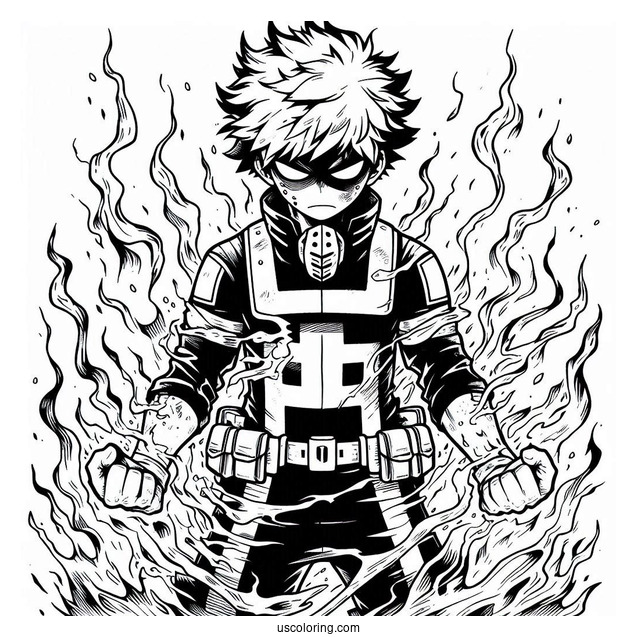 My Hero Academia Coloring Page Of Dabi Surrounded By Fire