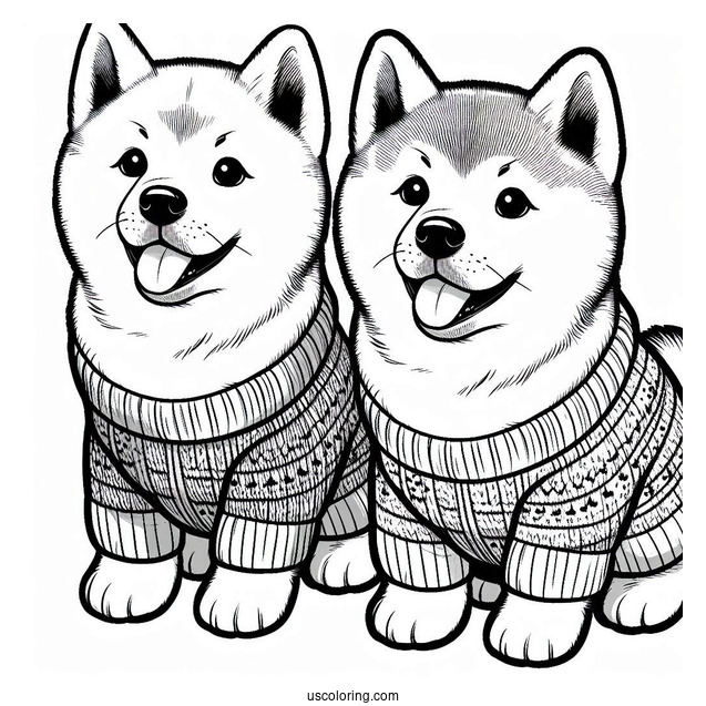 Akita Dog Wearing Sweater For Kids Coloring In
