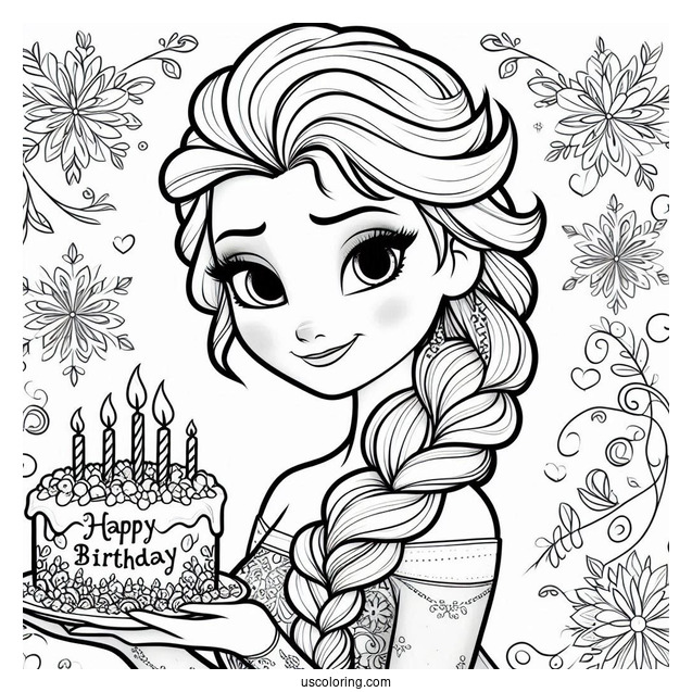 Elsa Happy Birthday Coloring Page For Girls