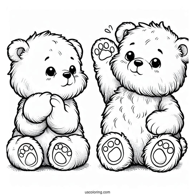 Fluffy Bear Coloring Page With One Paw Raised