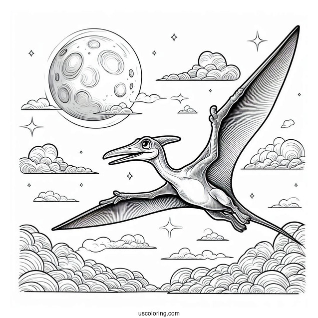 Pteranodon Flying In The Sky Coloring Sheet