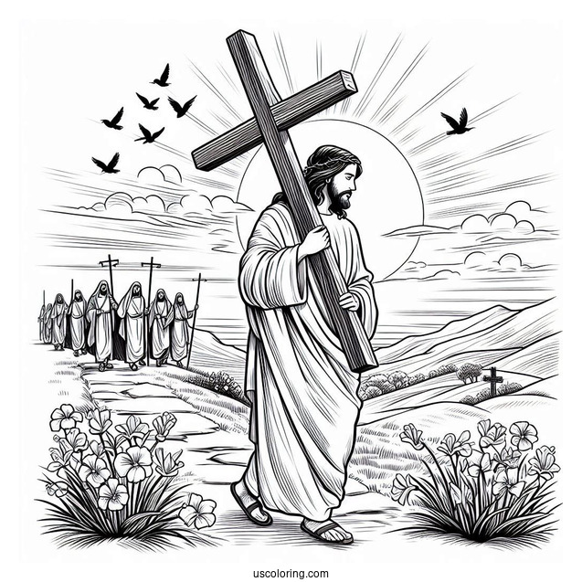 Christ Carrying The Cross Coloring Sheet