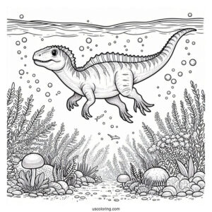 Spinosaurus Coloring Page Swimming Underwater