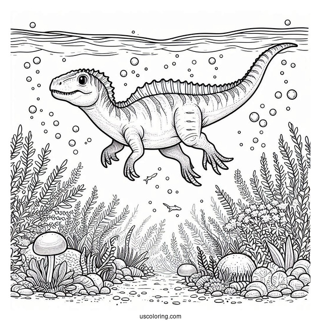 Spinosaurus Coloring Page Swimming Underwater
