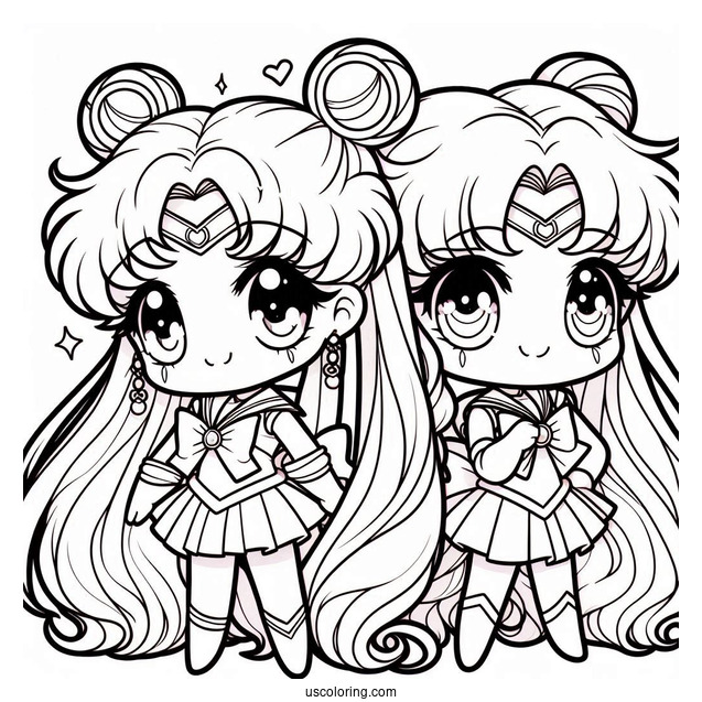 Kawaii Helios And Chibiusa Coloring In For Kids
