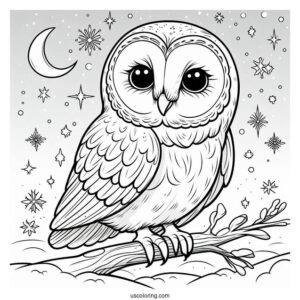 Simple Barn Owl In Snow To Color