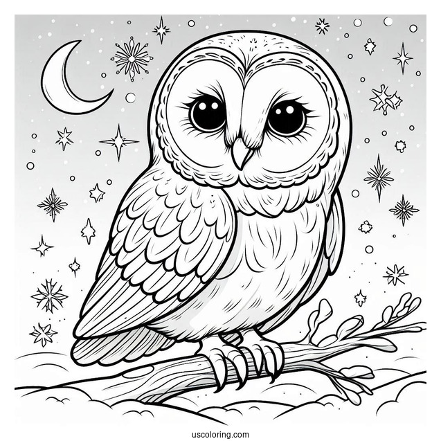 Simple Barn Owl In Snow To Color