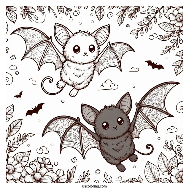 Little Brown Bat Coloring Page In The Air