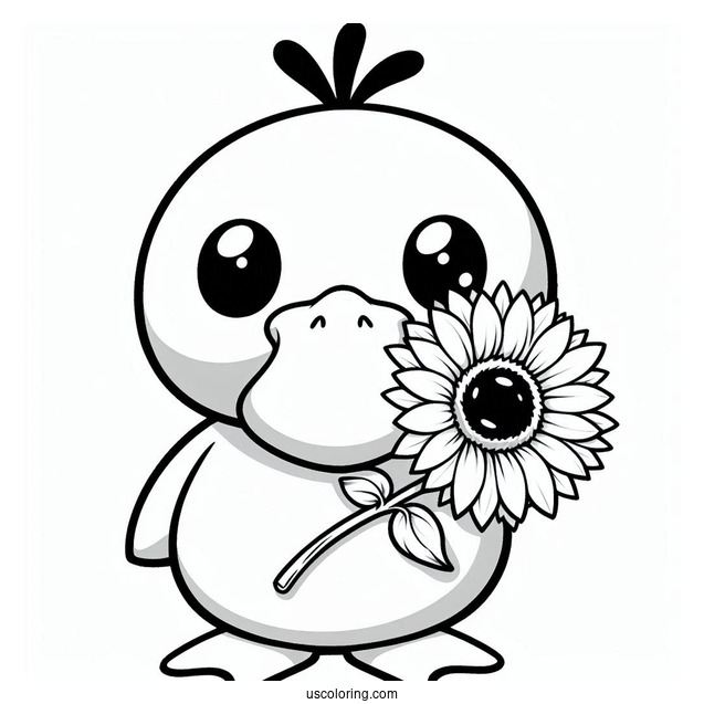 Psyduck Coloring Page Holding A Sunflower