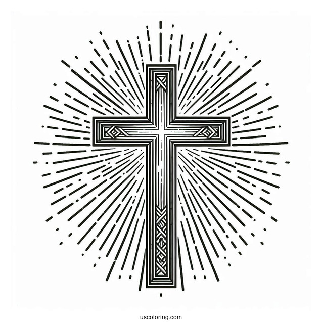 Glorious Cross Coloring Page With Rays Of Light For Kids