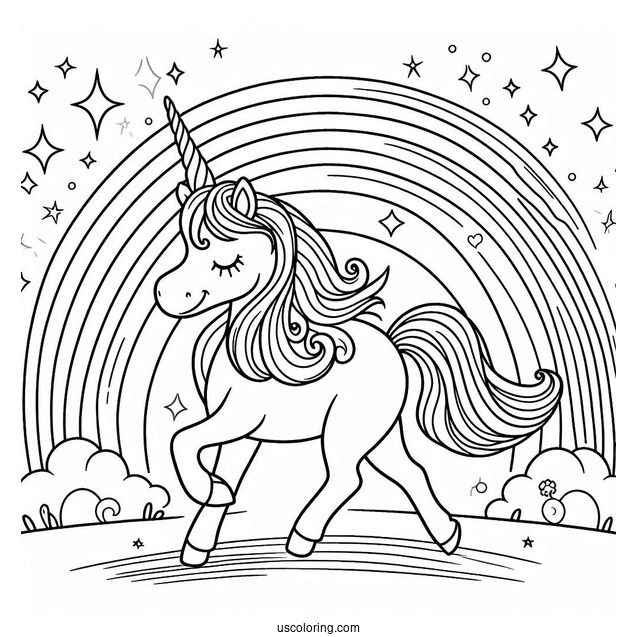Unicorn Strolling On A Rainbow Coloring Sheet For Preschoolers