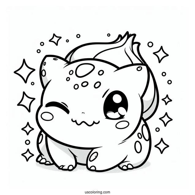 Easy Winking Bulbasaur Coloring Page For Kids