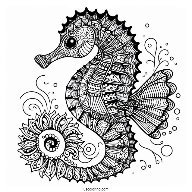 Mandala Seahorse To Color For Adults