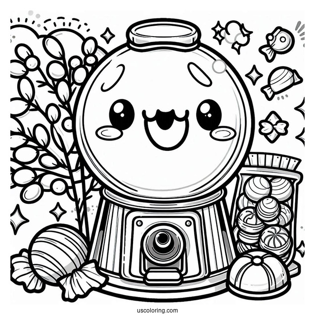 Kawaii Gum-ball Machine To Color