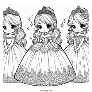 Cute Princess Coloring Page In Ball Gown And Gloves