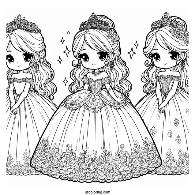 Cute Princess Coloring Page In Ball Gown And Gloves