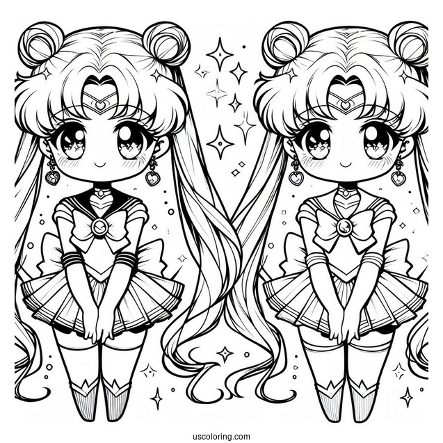 Coloring Sheet Of Chibi Sailor Moon With Stars