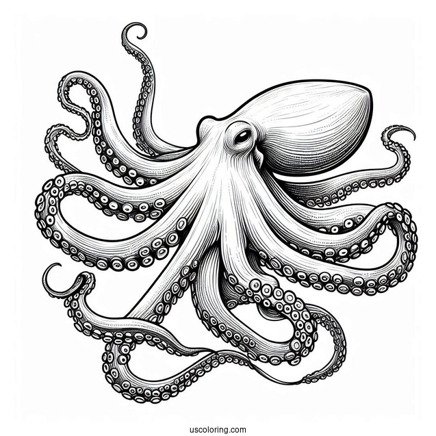 Realistic Smoothskin Octopus Coloring Page