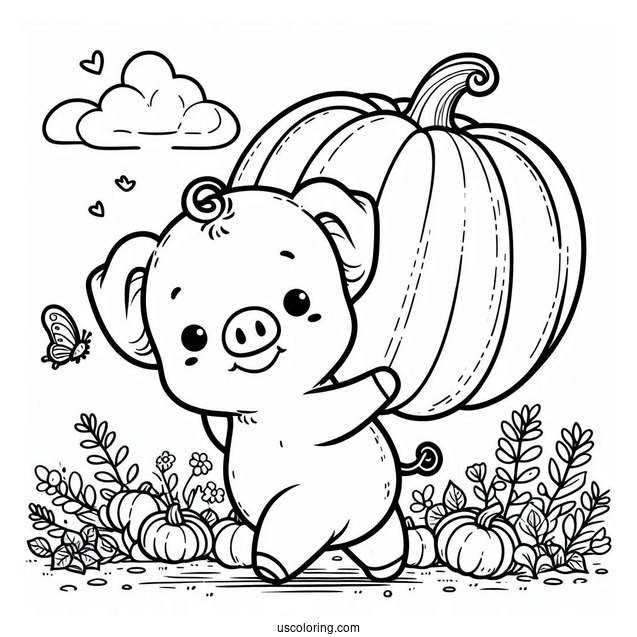 Piglet Carrying A Large Pumpkin Coloring Page For Kids